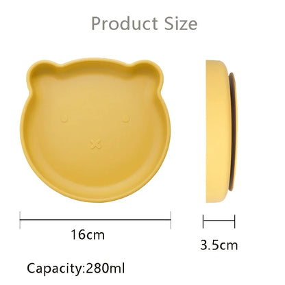 Yellow silicone bowl with measurements and capacity details on a white background