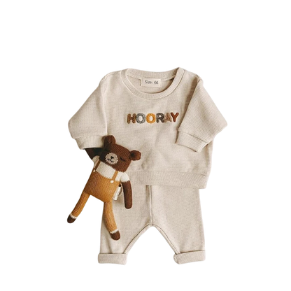 Unisex Baby Knit Outfit Set – Long Sleeve Embroidered Sweatshirt & Pants – Rainbow, Sun, & Letter Designs (6M-3T)