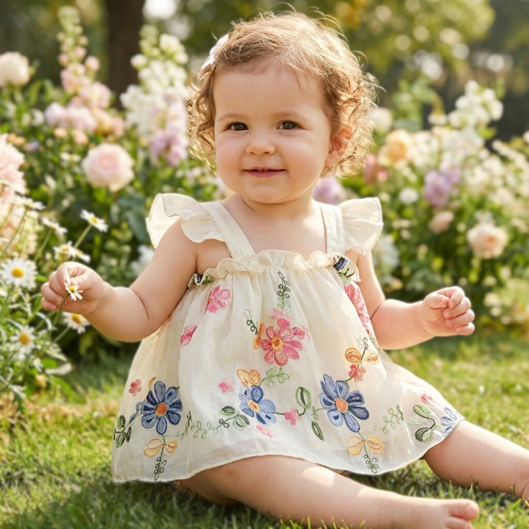 Baby Girl Floral Embroidery Summer Romper Dress - Sleeveless Cotton Bodysuit (3-24M)