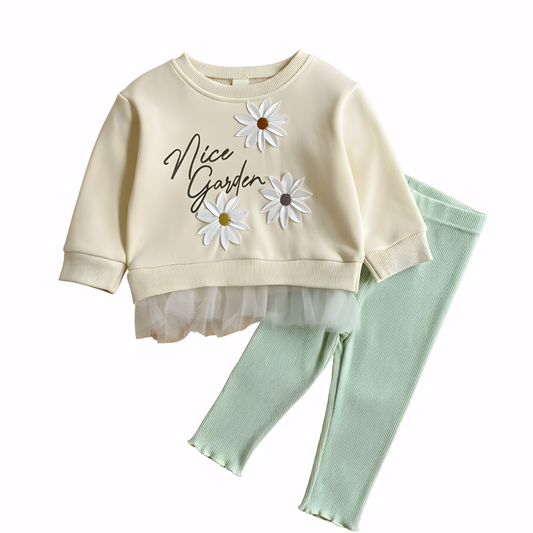 Baby Girl 2-Piece Spring Outfit | Daisy Embroidered Tulle Hem Top & Ribbed Leggings (6M-3T)