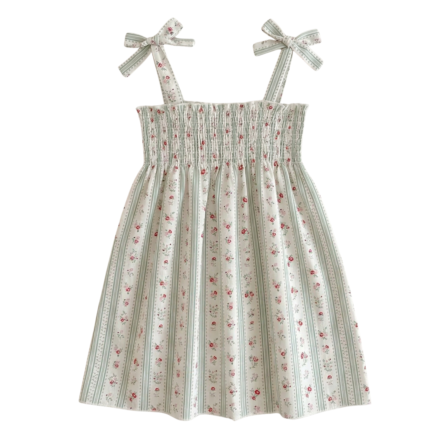 Toddler & Girls Cottage Floral Smocked Sundress - Adjustable Tie Shoulder Cotton Dress (18M-7Y)