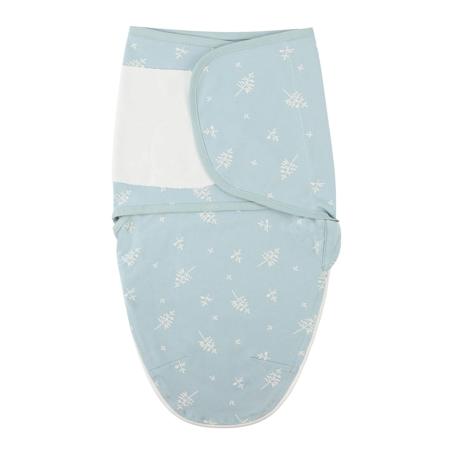 Green leaf pattern newborn swaddle sleep sack made of 100% cotton, featuring adjustable silent velcro wings for a secure fit.