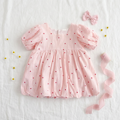 Baby & Toddler Girl Floral Embroidery Bubble Dress - Puff Sleeve Special Occasion Sunsuit (6-24M)