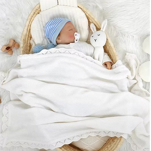 Soft Knit Baby Blanket with Scalloped Edge