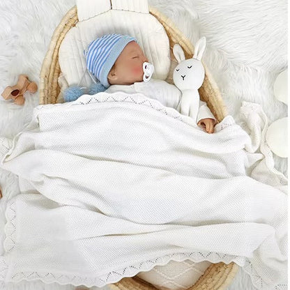 Soft Knit Baby Blanket with Scalloped Edge