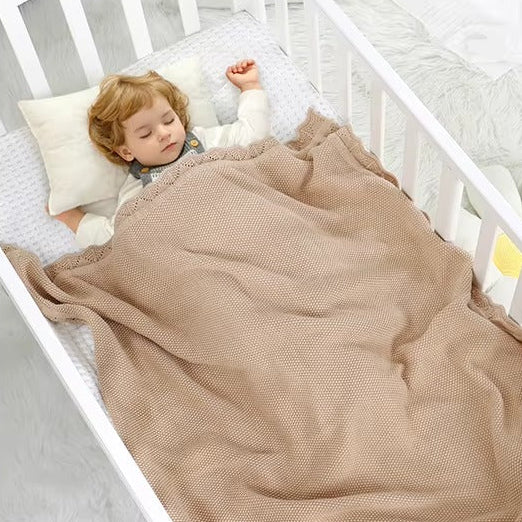 Soft Knit Baby Blanket with Scalloped Edge