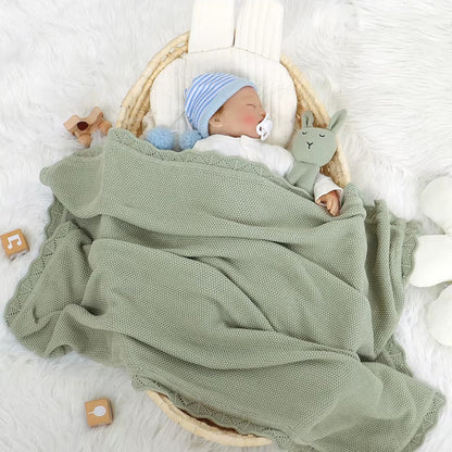 Soft Knit Baby Blanket with Scalloped Edge