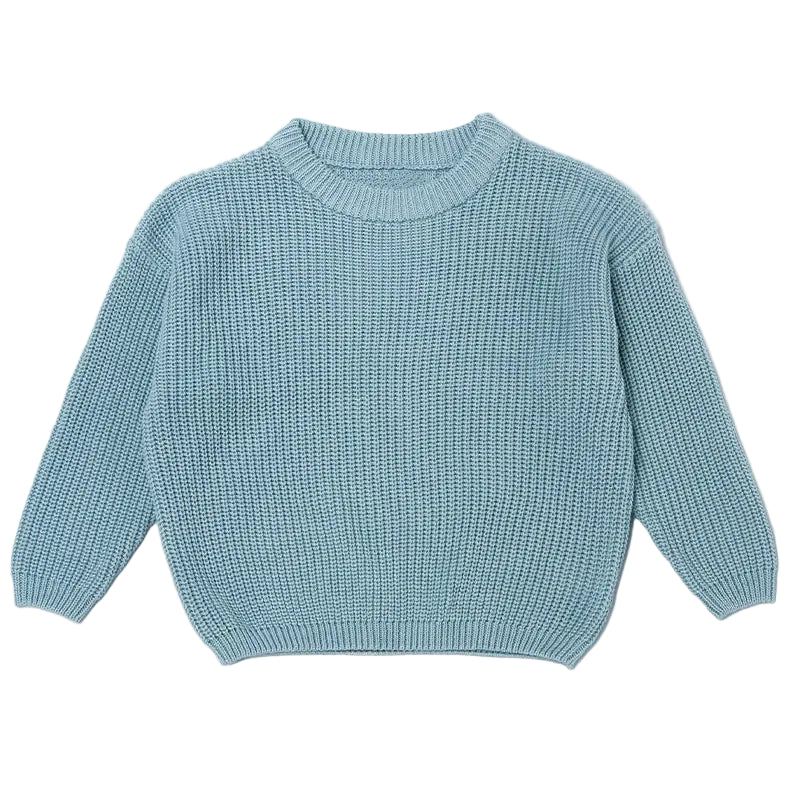 Light baby blue 100% cotton chunky knit baby sweater pullover