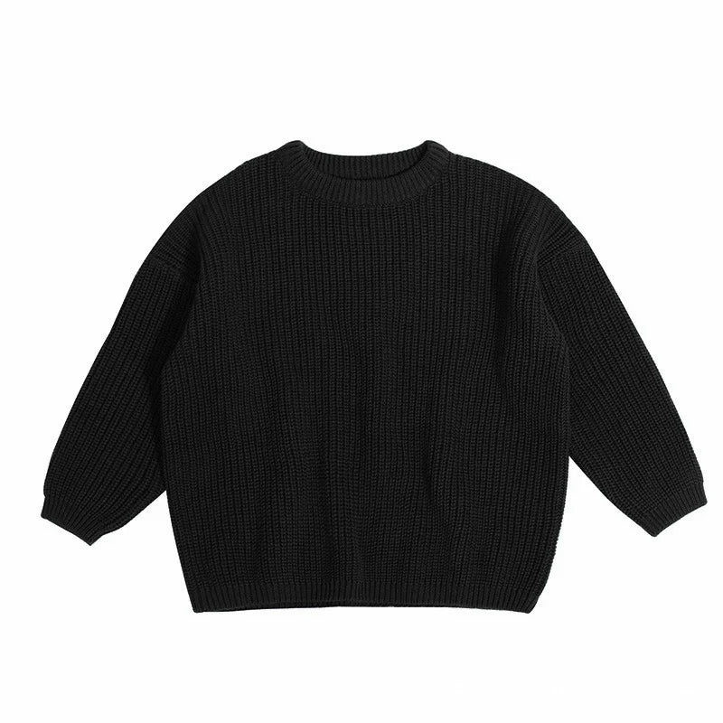 Black 100% cotton chunky knit baby sweater pullover