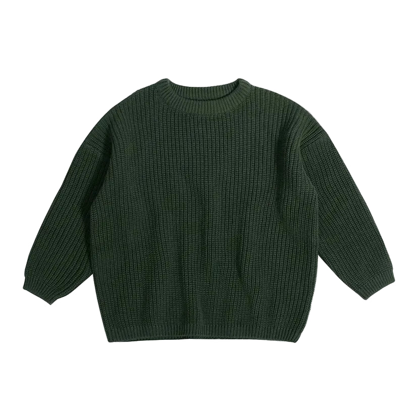 Dark green 100% cotton chunky knit baby sweater pullover