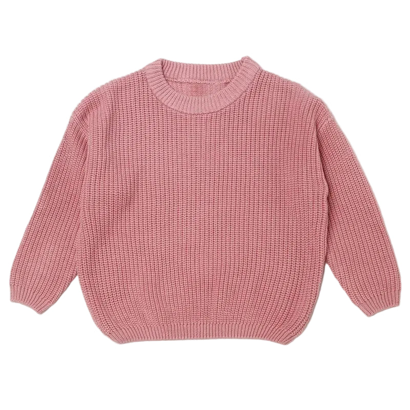 Dusty rose pink 100% cotton chunky knit baby sweater pullover