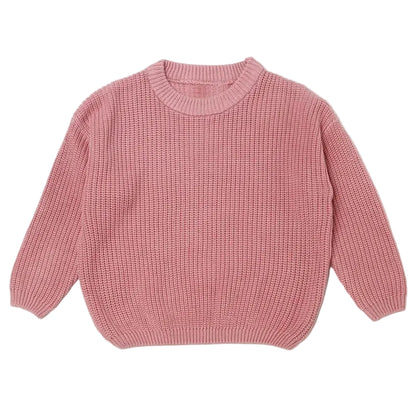 Dusty rose pink 100% cotton chunky knit baby sweater pullover