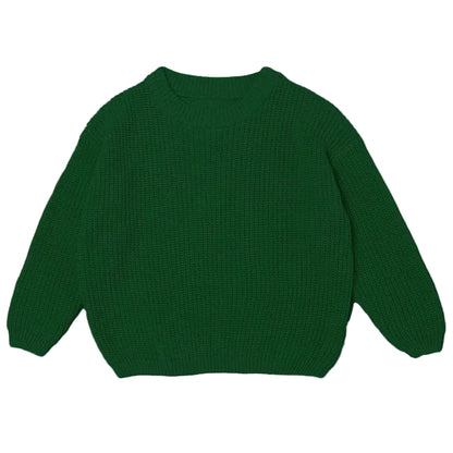 Classic Christmas green 100% cotton chunky knit baby sweater pullover