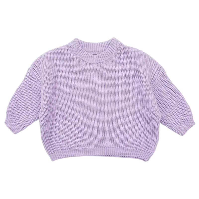 Soft lavender purple 100% cotton chunky knit baby sweater pullover