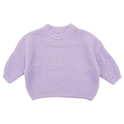 Soft lavender purple 100% cotton chunky knit baby sweater pullover