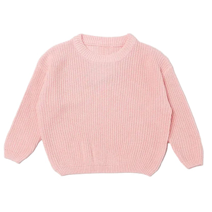 Light pink 100% cotton chunky knit baby sweater pullover
