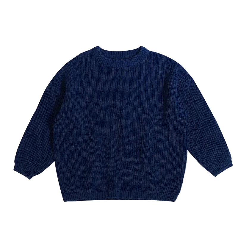 Navy blue 100% cotton chunky knit baby sweater pullover