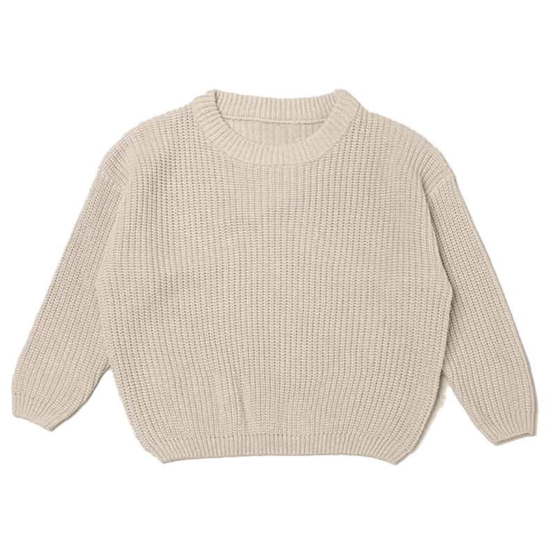 Oatmeal neutral 100% cotton chunky knit baby sweater pullover