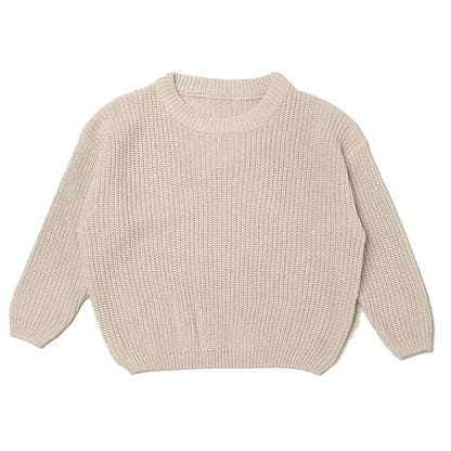 Oatmeal neutral 100% cotton chunky knit baby sweater pullover