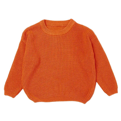 Vibrant orange 100% cotton chunky knit baby sweater pullover