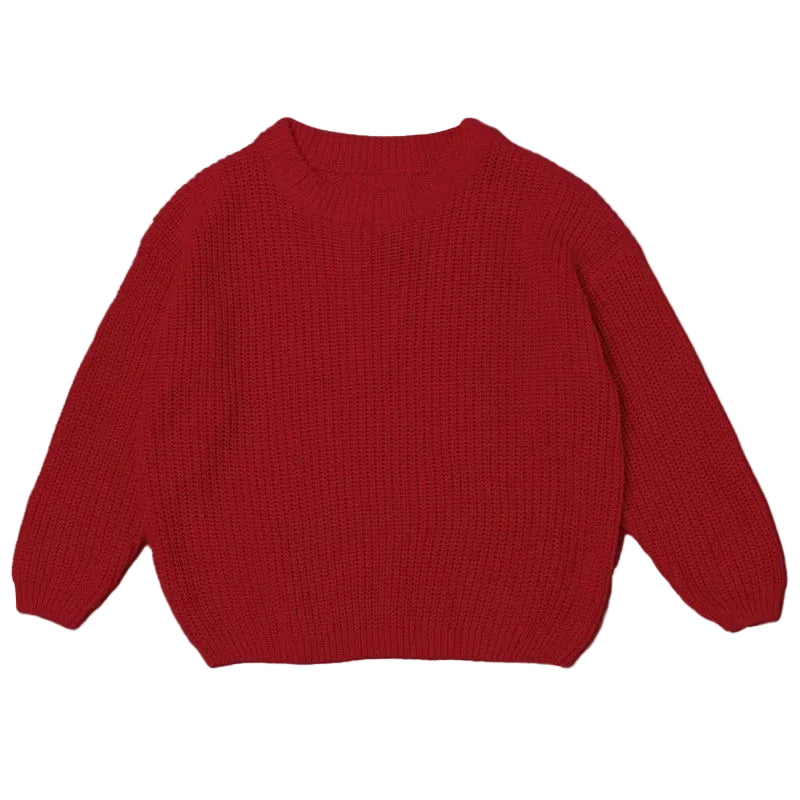 Red 100% cotton chunky knit baby sweater pullover