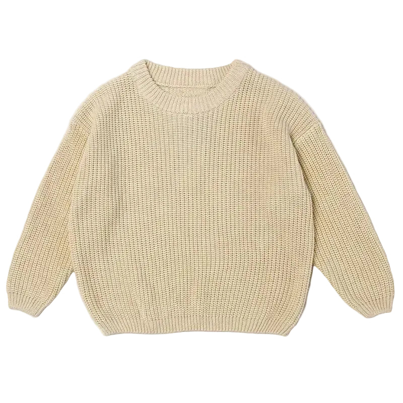 Sand beige 100% cotton chunky knit baby sweater pullover