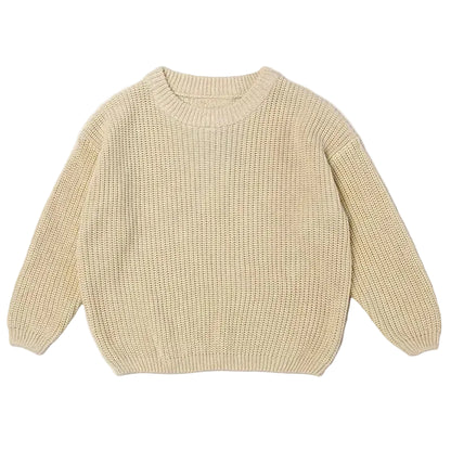 Sand beige 100% cotton chunky knit baby sweater pullover