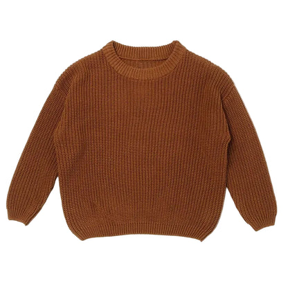 Terracotta rust brown 100% cotton chunky knit baby sweater pullover