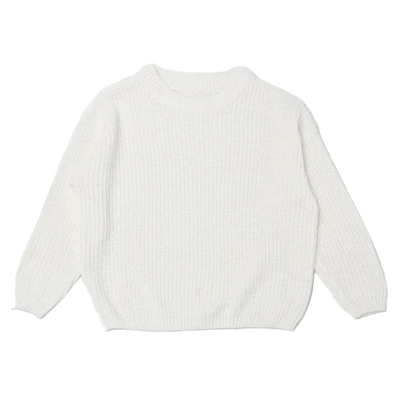 Classic white 100% cotton chunky knit baby sweater pullover