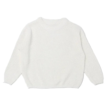 Classic white 100% cotton chunky knit baby sweater pullover