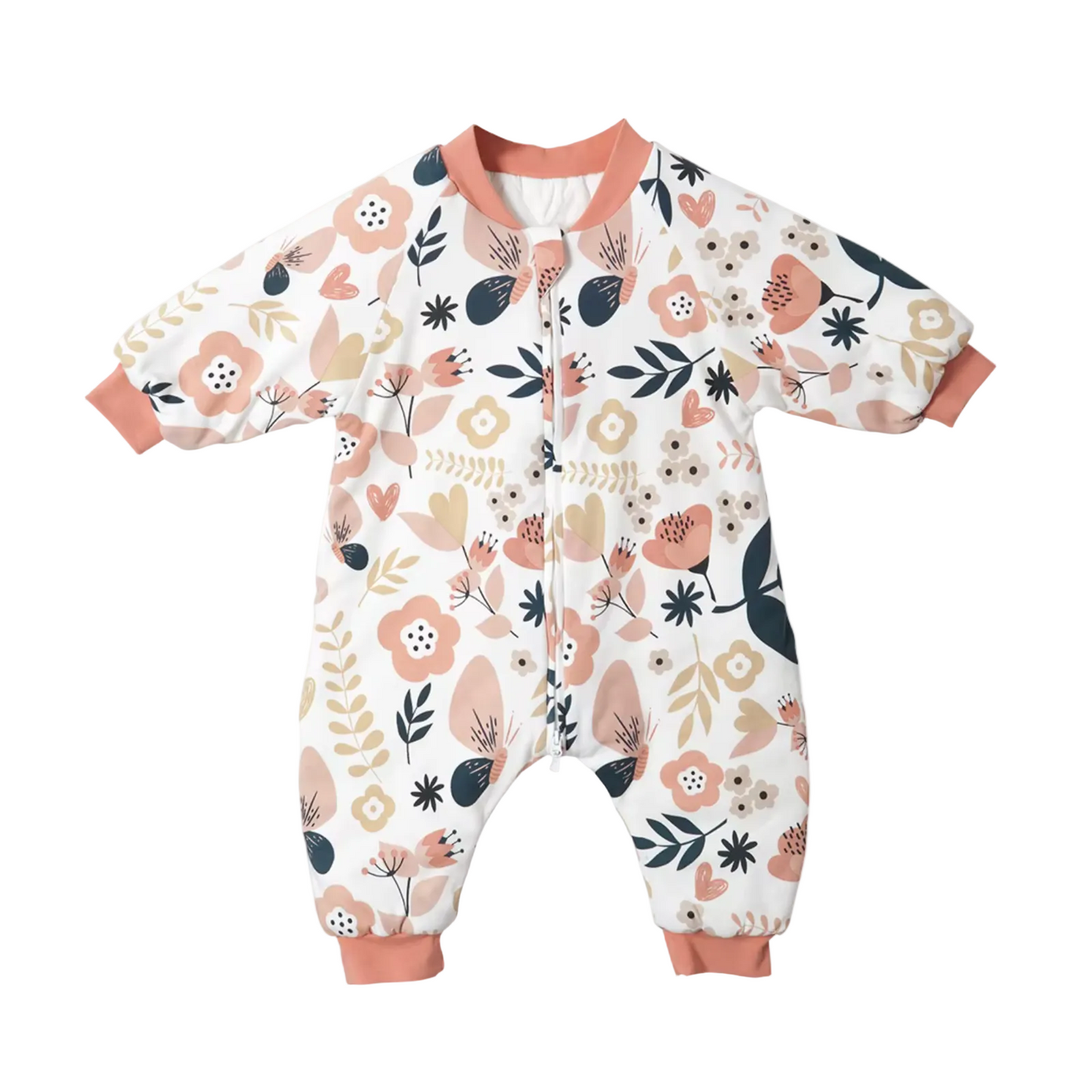 2.5 TOG floral baby winter onesie on a white background