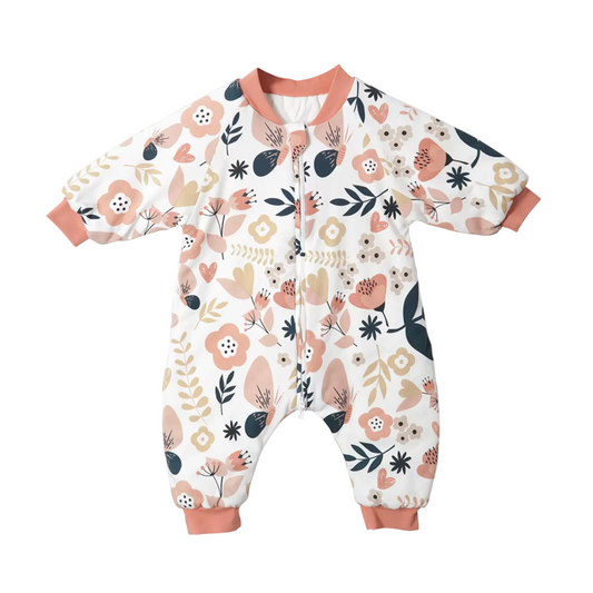 2.5 TOG floral baby winter onesie on a white background