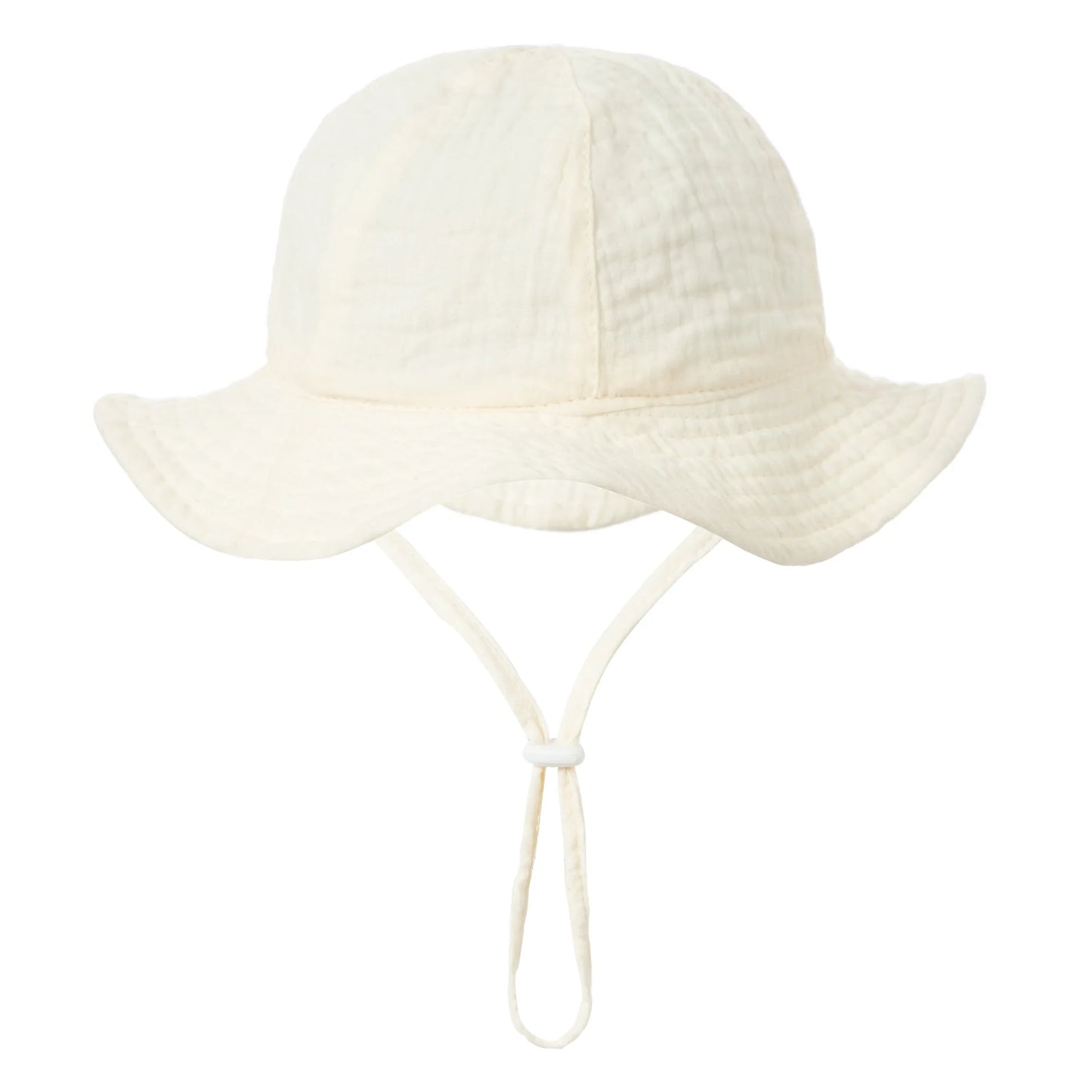 Cream or beige natural cotton bucket hat providing sun protection for infants.