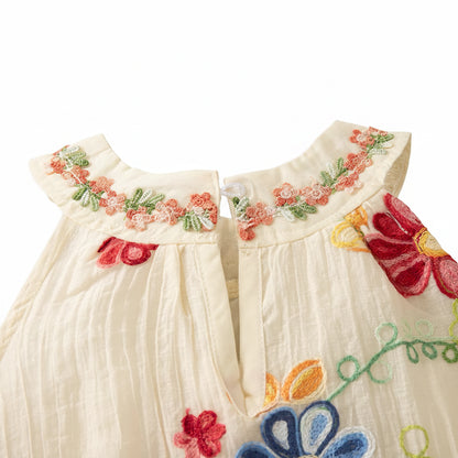 Rear view of the dress neckline showing the secure white button closure and keyhole opening for easy dressing.