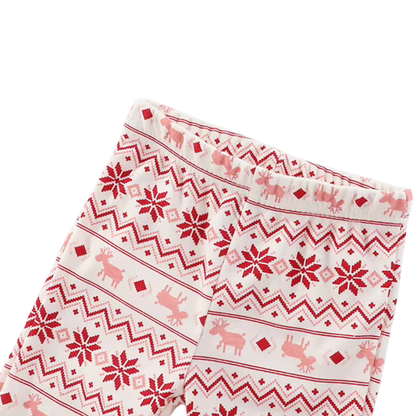 Close-up of elastic waistband and durable inner stitching on baby Fair Isle print pants