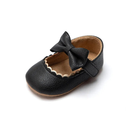 Classic black baby girl dress shoes with anti-slip sole for toddlers 0-18M
