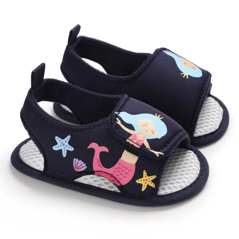 air of navy blue baby girl mermaid soft sole sandals for first walkers.