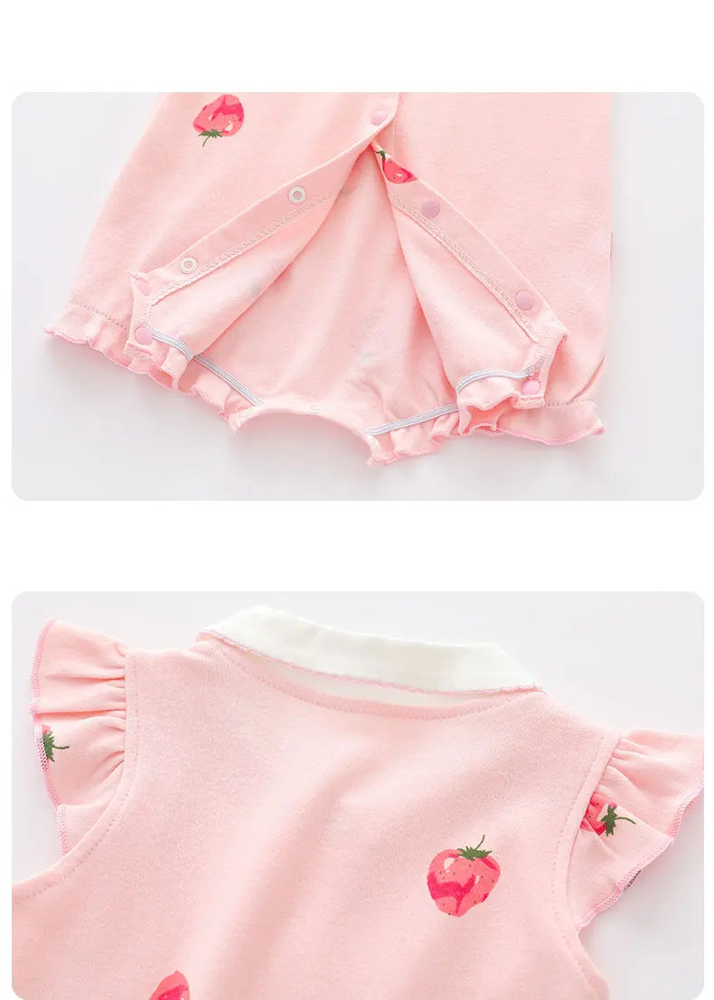 Product panels demonstrating the inner snap button closure at the bottom gusset for easy diaper changes alongside a view of the back collar.