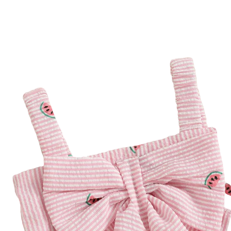 A zoomed-in back view of the romper bodice, showing the simple shoulder straps and the top of the smocked elastic back.