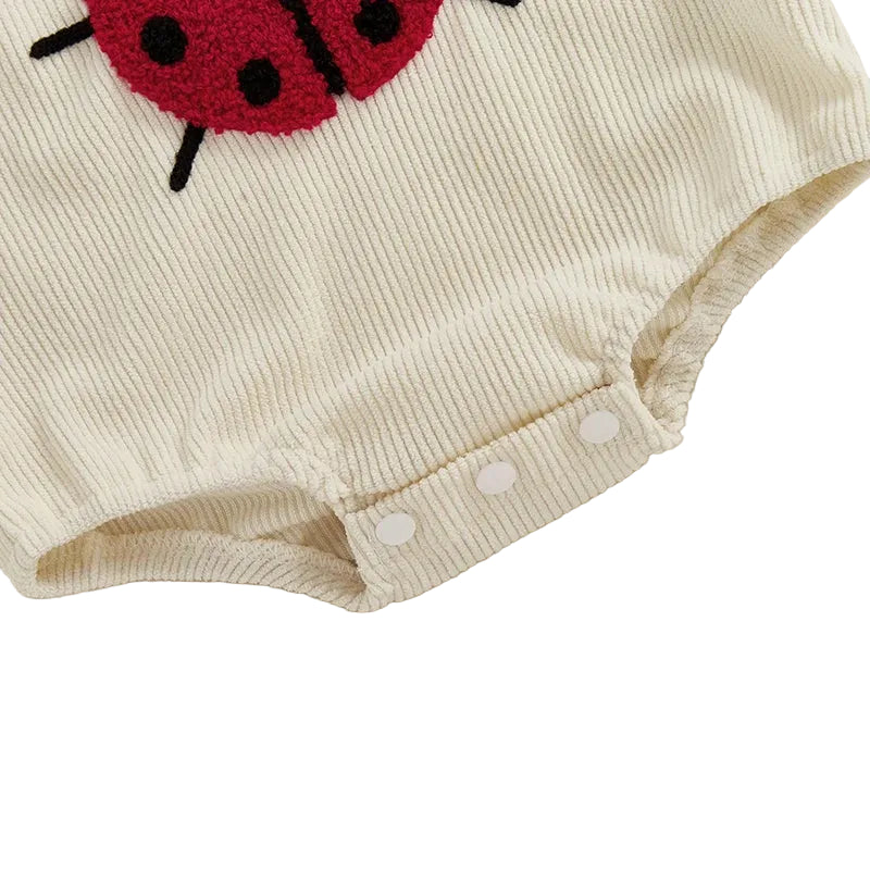 Close-up of the reinforced bottom snap closures for easy diaper changes on the Nature Collection rompers.
