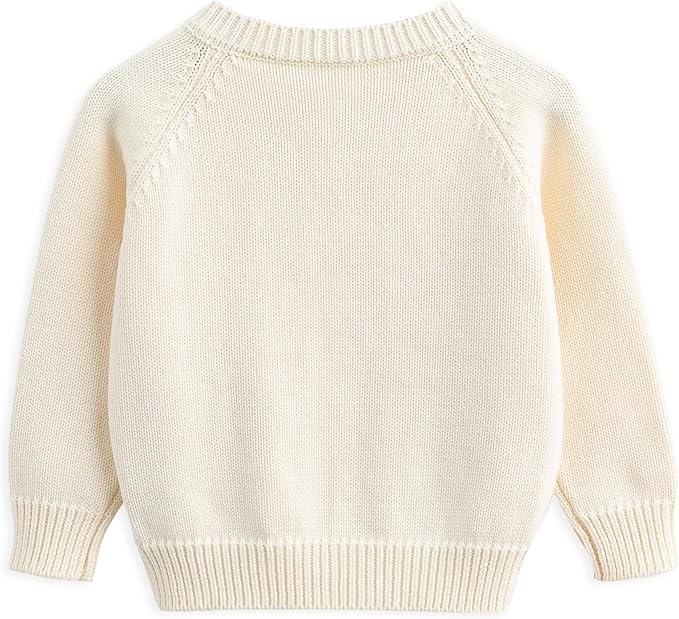 Back view of the plain cream cotton knit baby and toddler cardigan sweater.