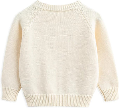 Back view of the plain cream cotton knit baby and toddler cardigan sweater.