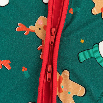 Close-up detail of smooth red 2-way dual zipper on Kidsely Santa and reindeer bamboo viscose baby pajamas