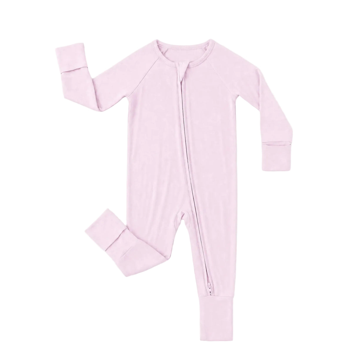 Kidsely soft bamboo viscose baby girl zipper romper in solid light pink featuring fold-over mittens and convertible footies