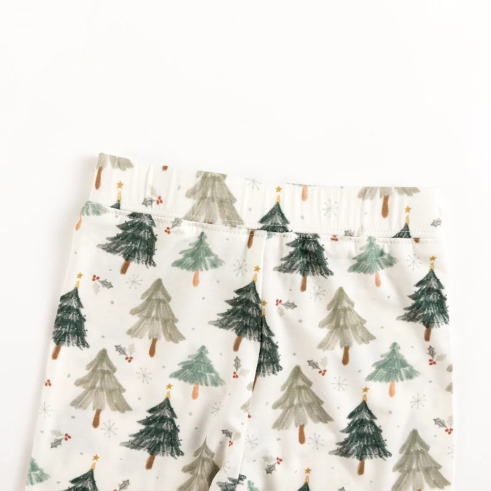Close-up detail of soft elastic waistband on Kidsely Evergreen Christmas Trees print bamboo toddler pajama pants