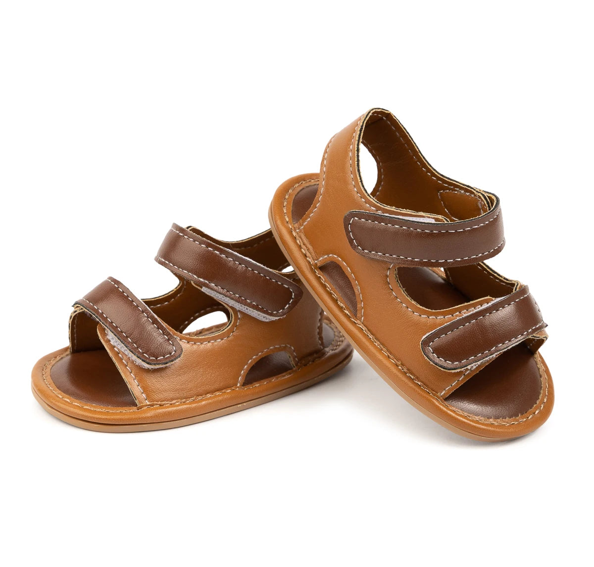 Front view of breathable brown toddler open-toe summer sandals.