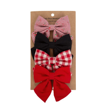 Kidsely Country Classic 4-pack of large red gingham, buffalo plaid, and solid red boutique hair bows.
