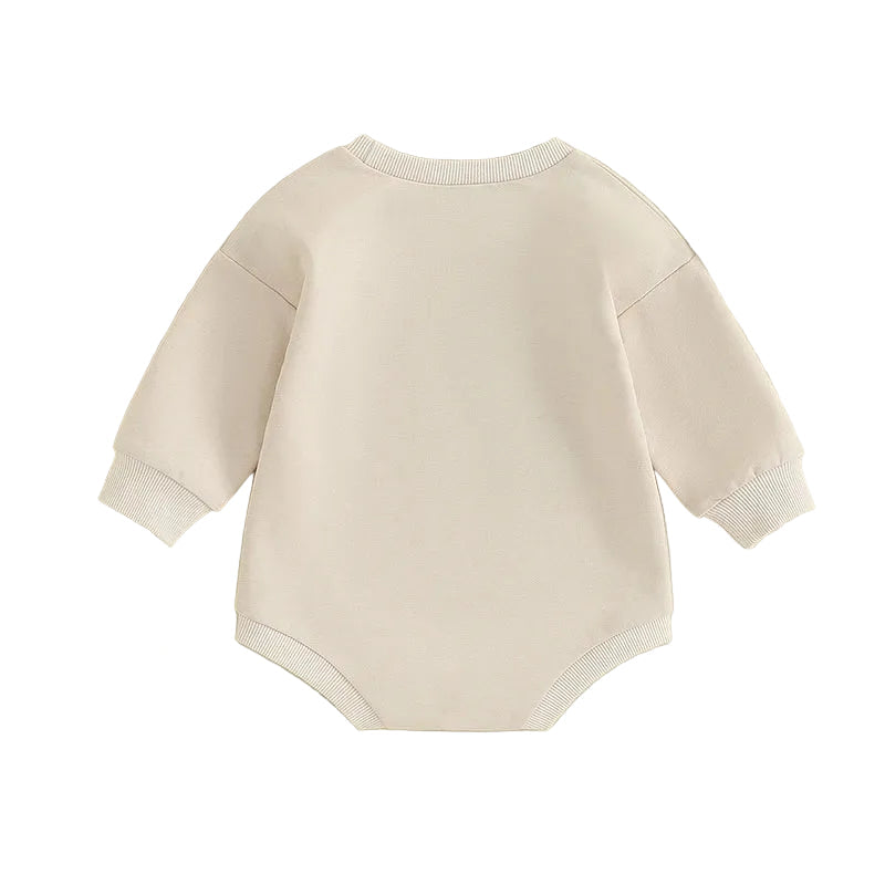 Plain cream long sleeve baby bodysuit back view