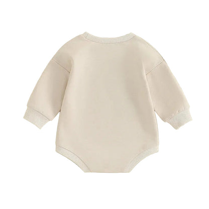 Plain cream long sleeve baby bodysuit back view