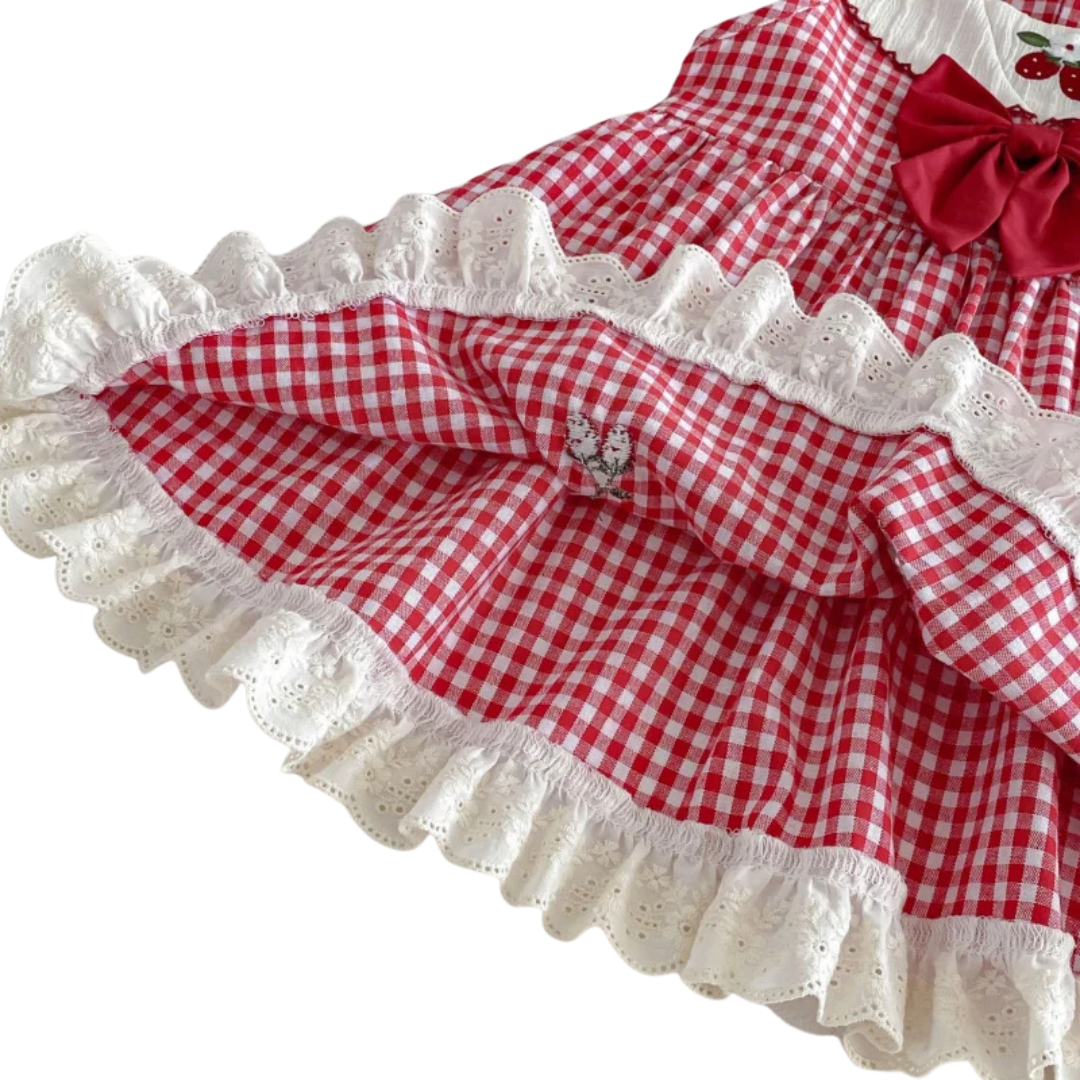 red and white dress for baby Red Gingham Strawberry Baby Dress